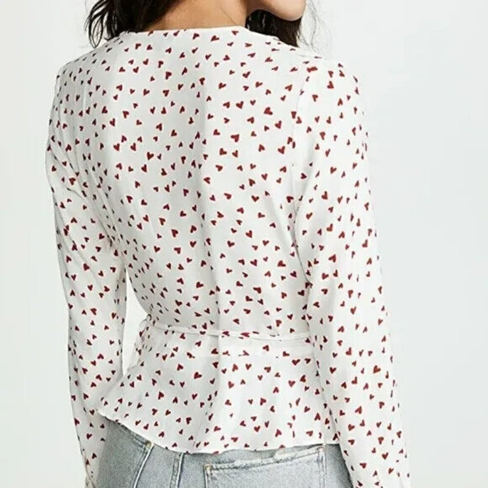 Rails Simone Smitten Heart Print Wrap Top Womens Size XS Rayon Love Anniversary - Picture 6 of 11